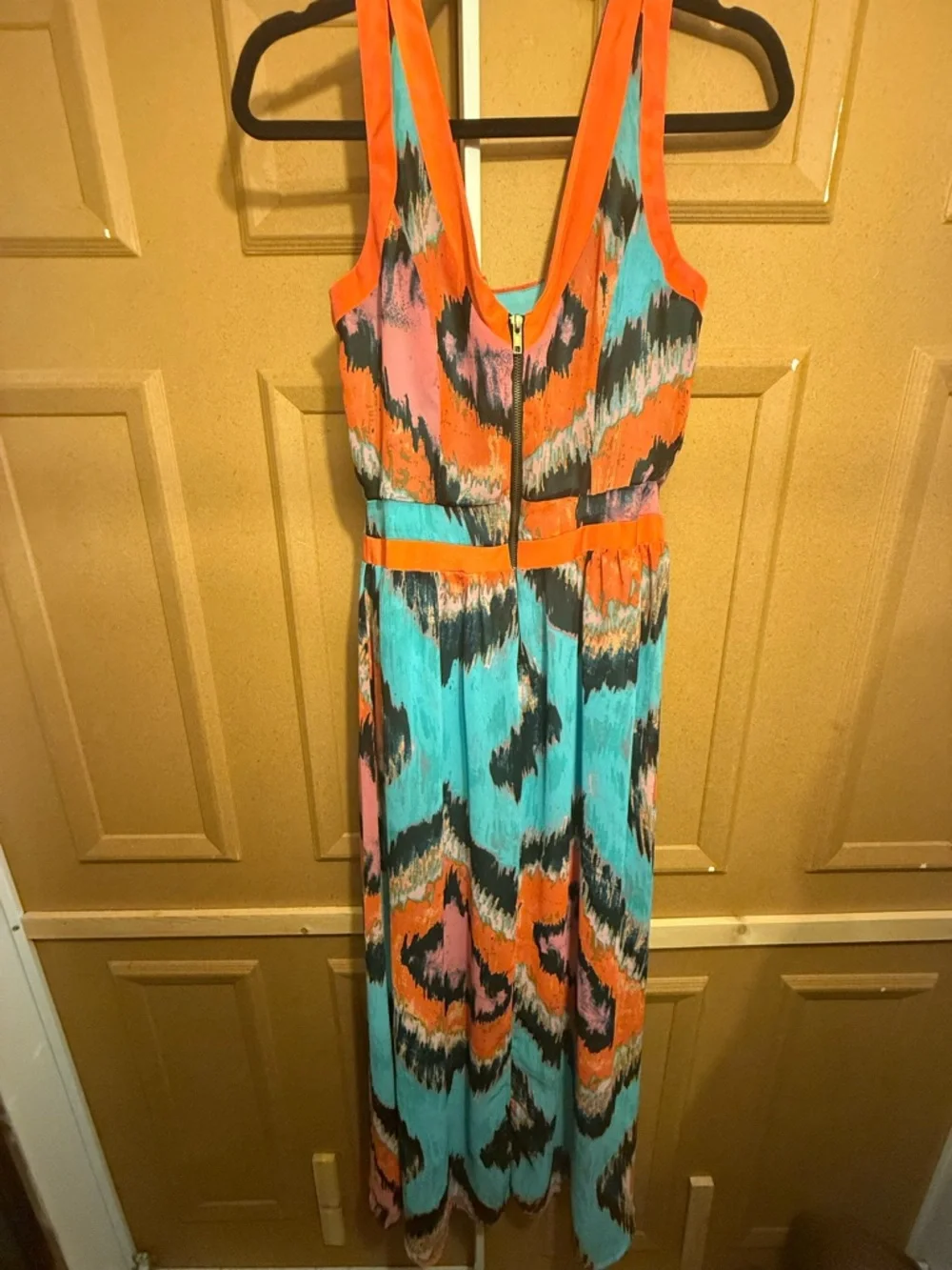 Gianni Bini Colorful Maxi Dress V-Neck Turquoise Orange Print Size M - Picture 9 of 15